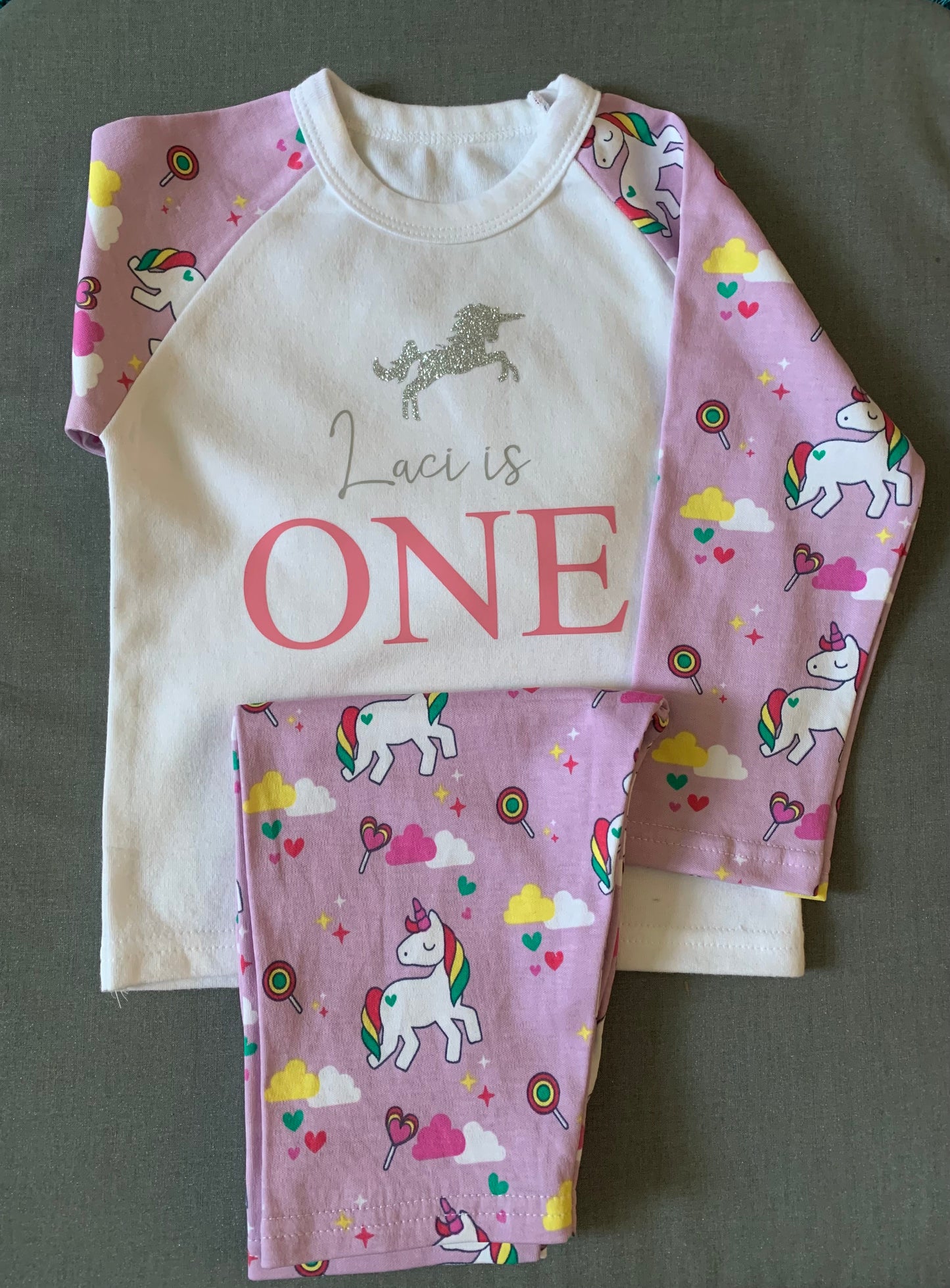 Personalised Unicorn Birthday Pyjamas